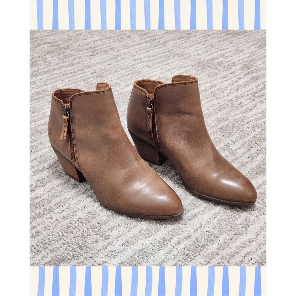 FRYE womens Judith double zip leather ankle bootie boots brown size 7.5